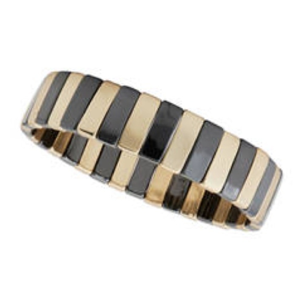 NEW NWT Lucky Brand Women's Two-Tone Gold Black Bar Stretch Bracelet